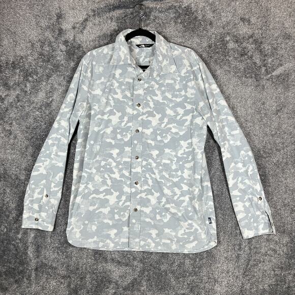 North Face Shirt Mens Large Gray Camo Button Up Long Sleeve Outdoor XK383018 - Picture 1 of 8